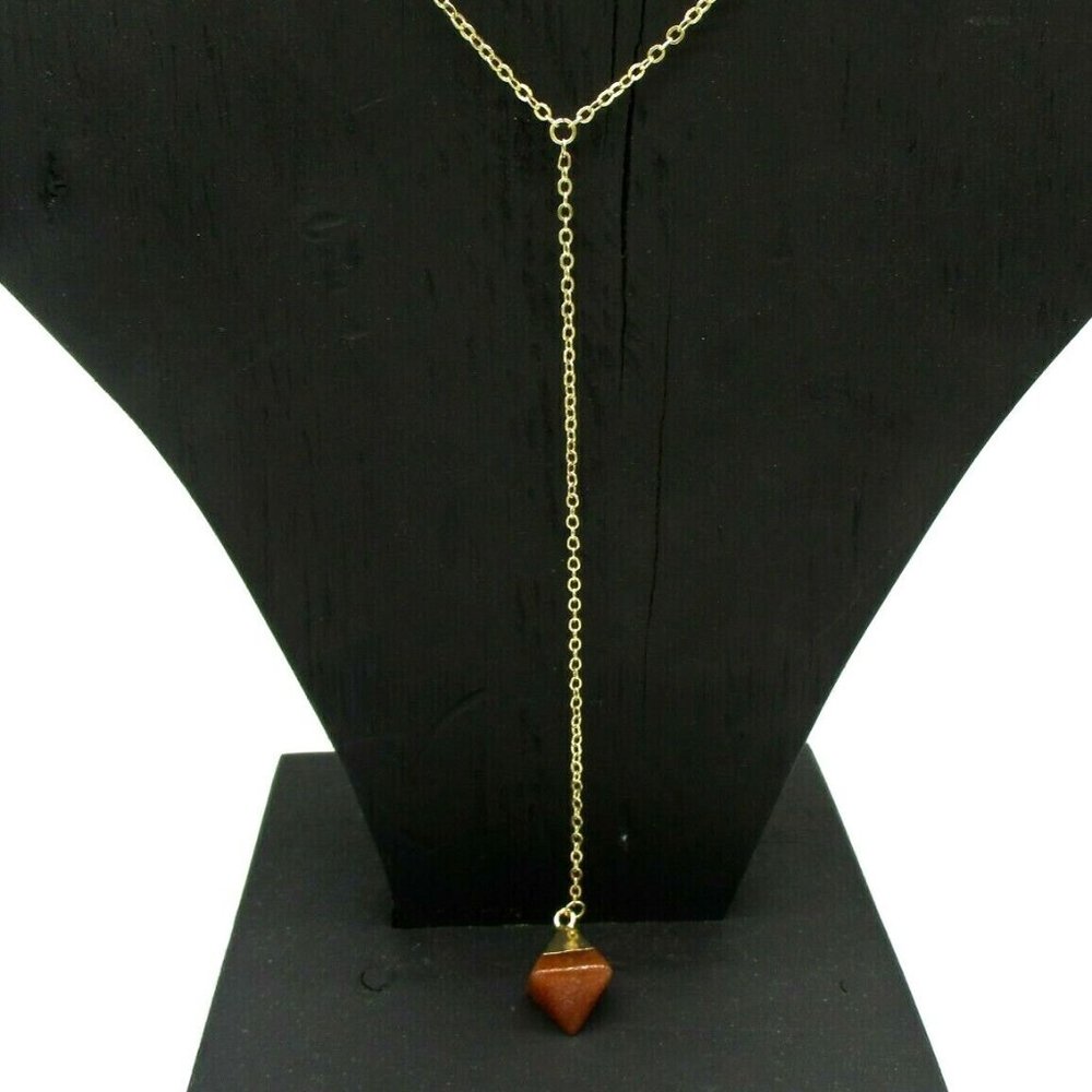 Pyramid Charm Pendant & Double Chain Necklace (Goldtone)